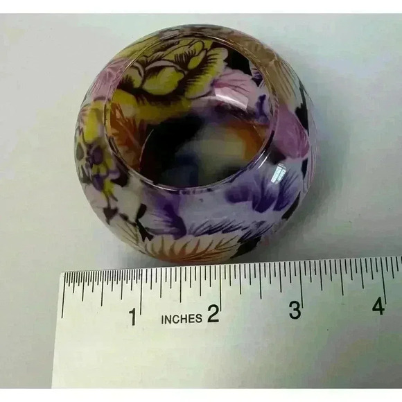 Glass Floral Design Art Glass Votive Candle Holder Purple Yellow Vivid Florals - Picture 5 of 8